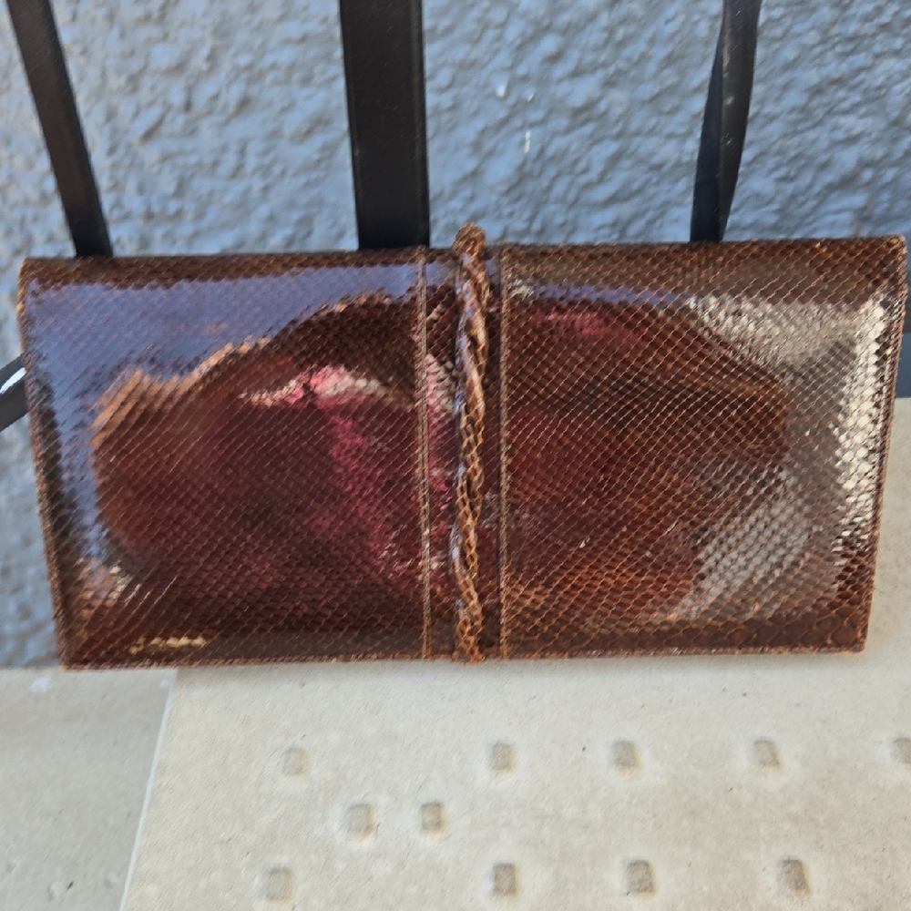 Vintage 70's Genuine Snakeskin Brown Clutch